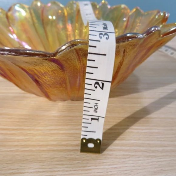 Vintage Iridescence Yellow / Amber Sunflower Glass Bowl - Picture 4 of 6